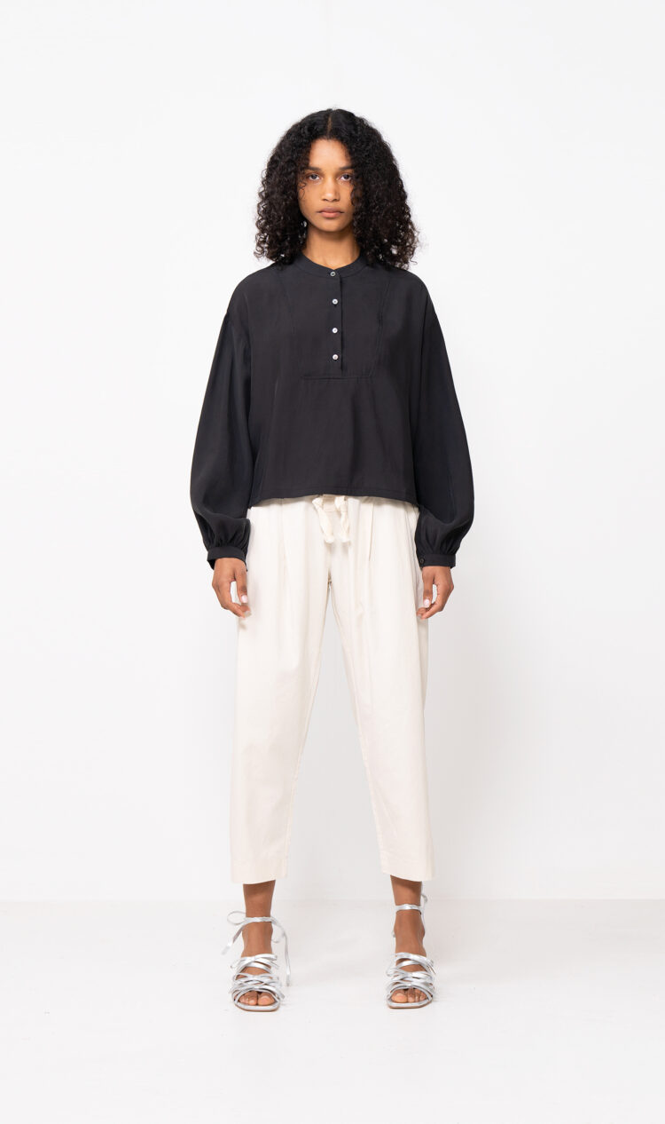 Black back tie boxy blouse