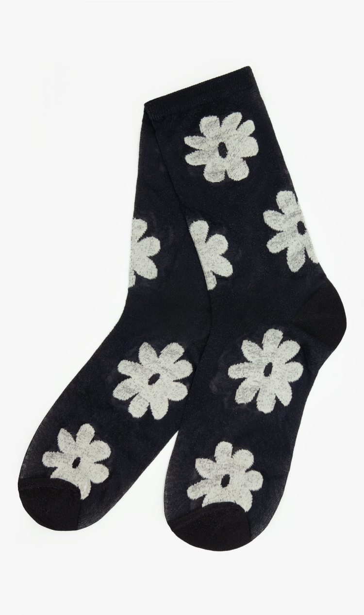 Black flower socks