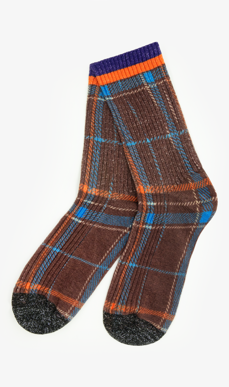 Brown glitter check socks