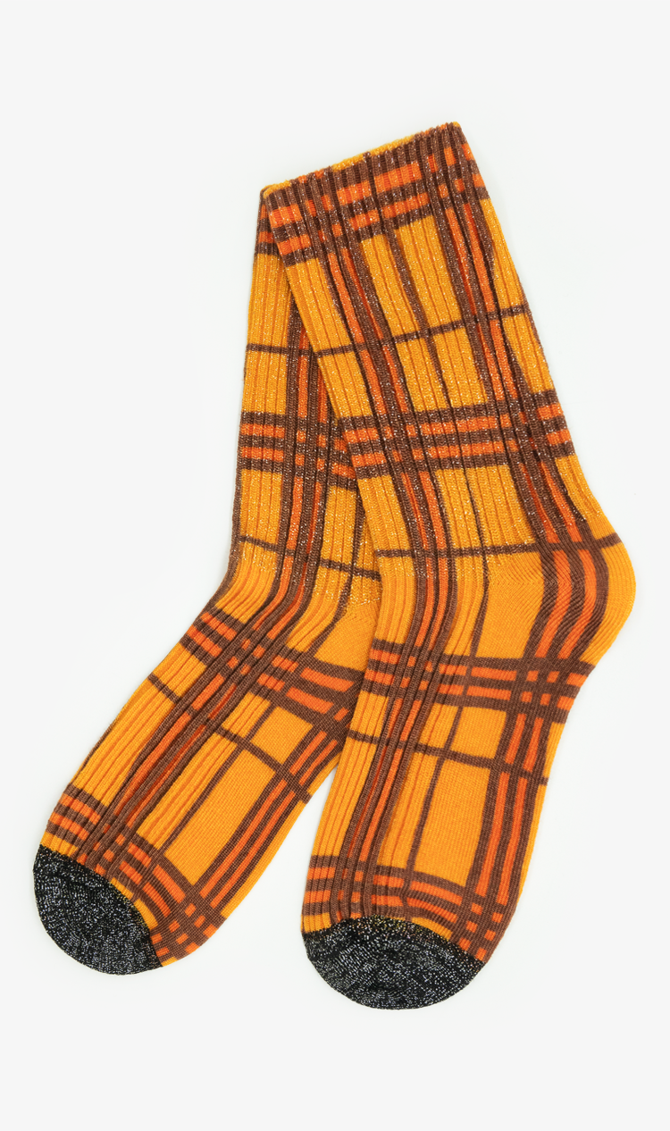 Orange glitter check socks