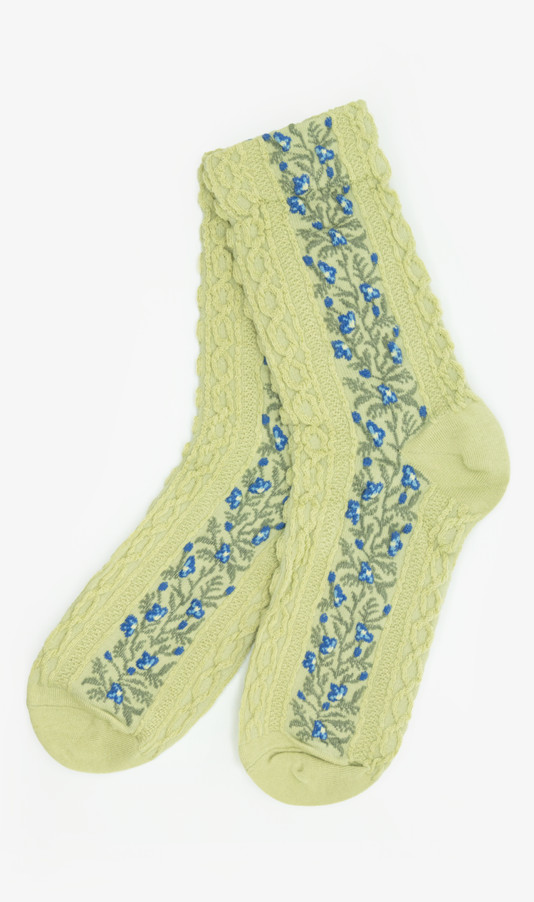 Pistachio floral braid socks