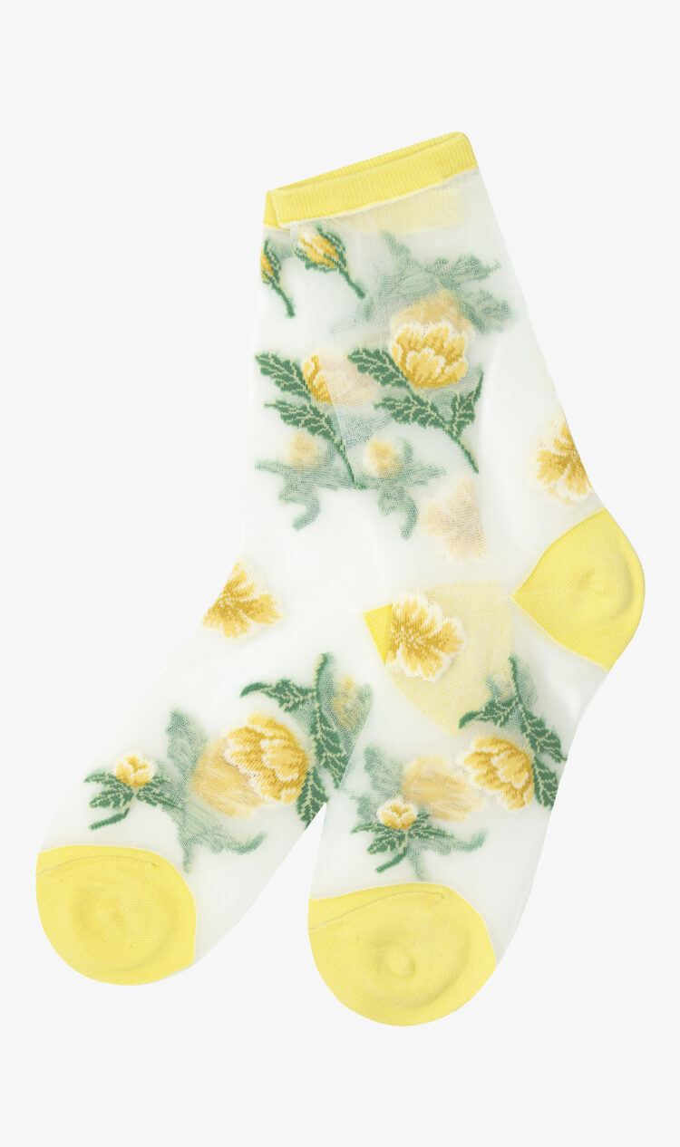 Yellow floral sheer socks