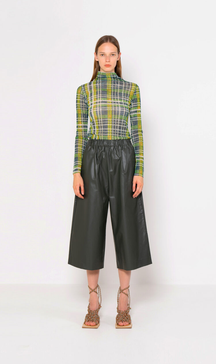 Green-check second skin blouse