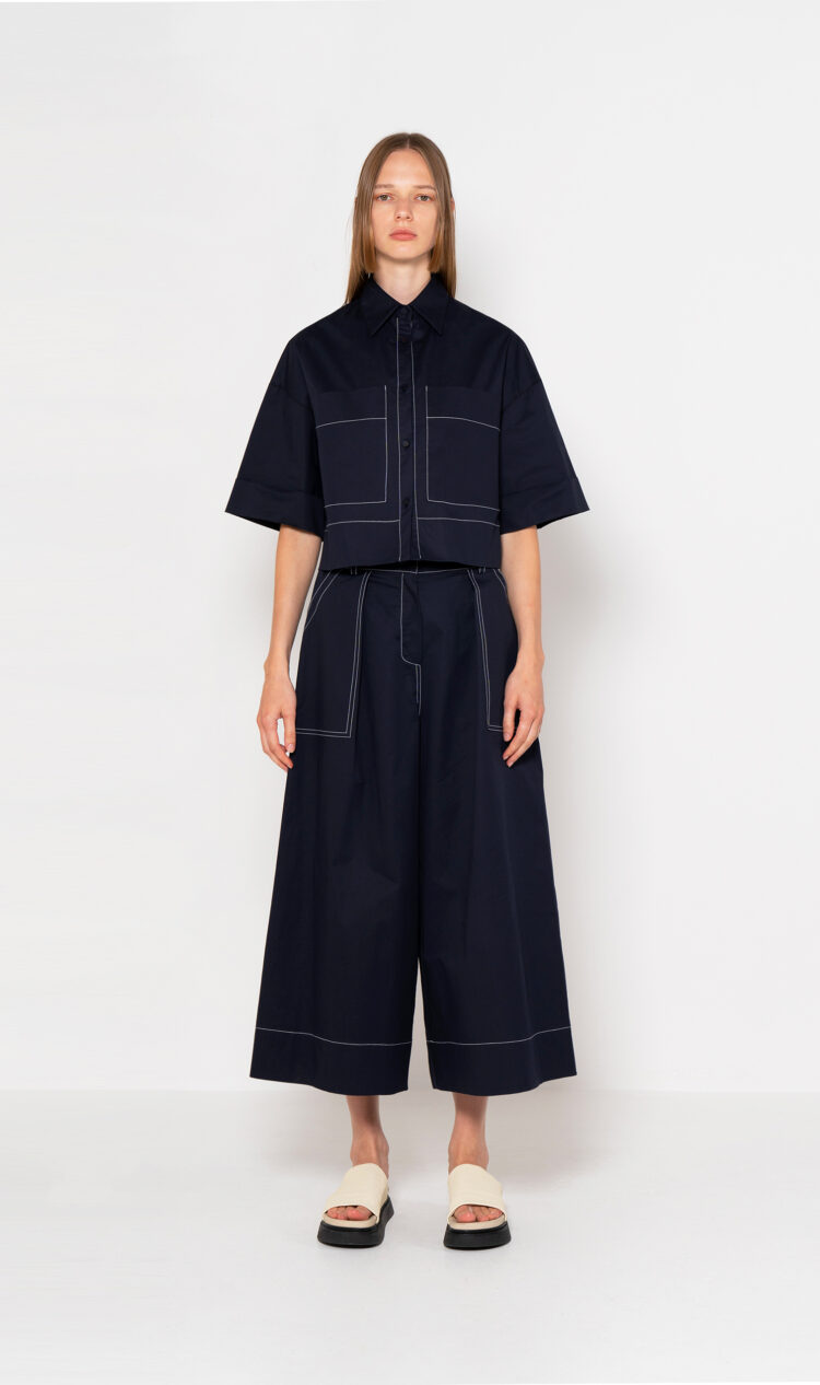 Navy contrast stitch blouse