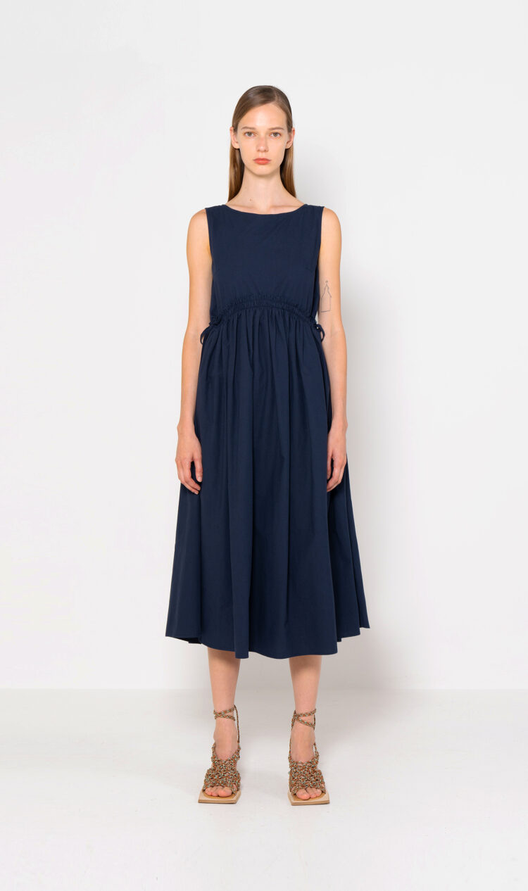 Navy shirred waist dress