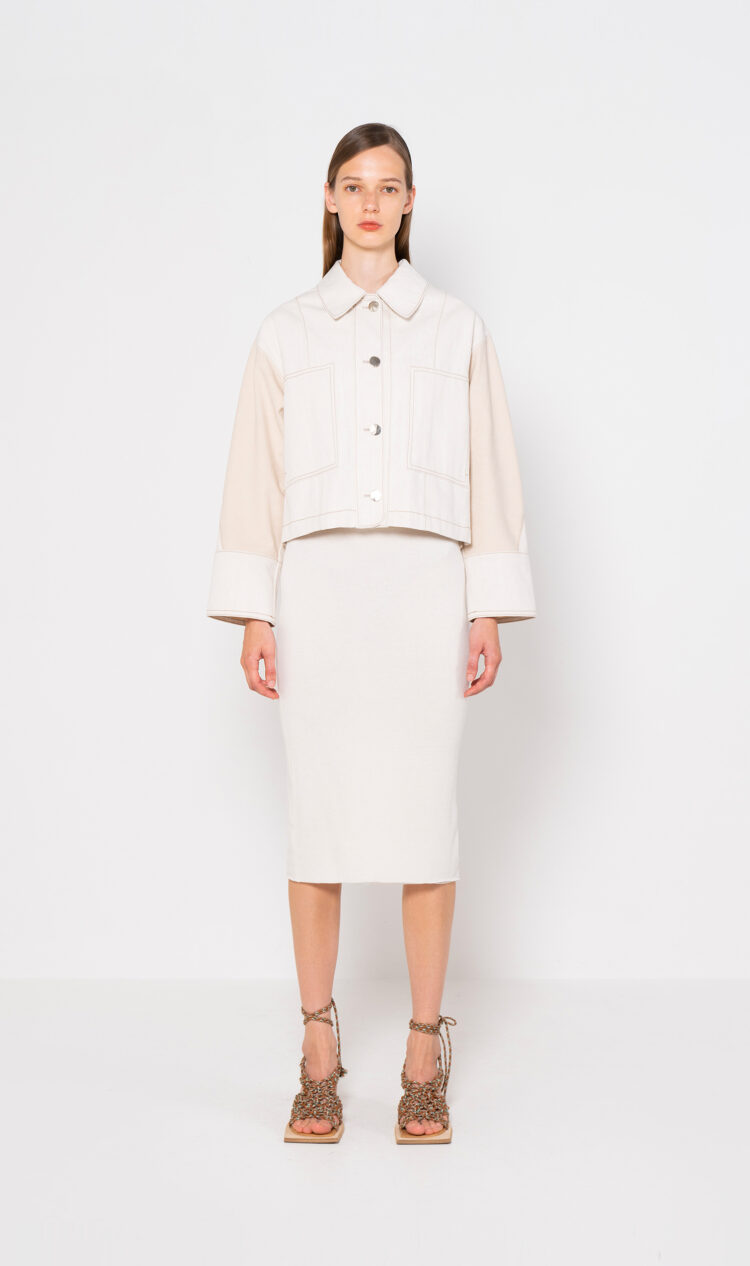 Beige contrast denim jacket