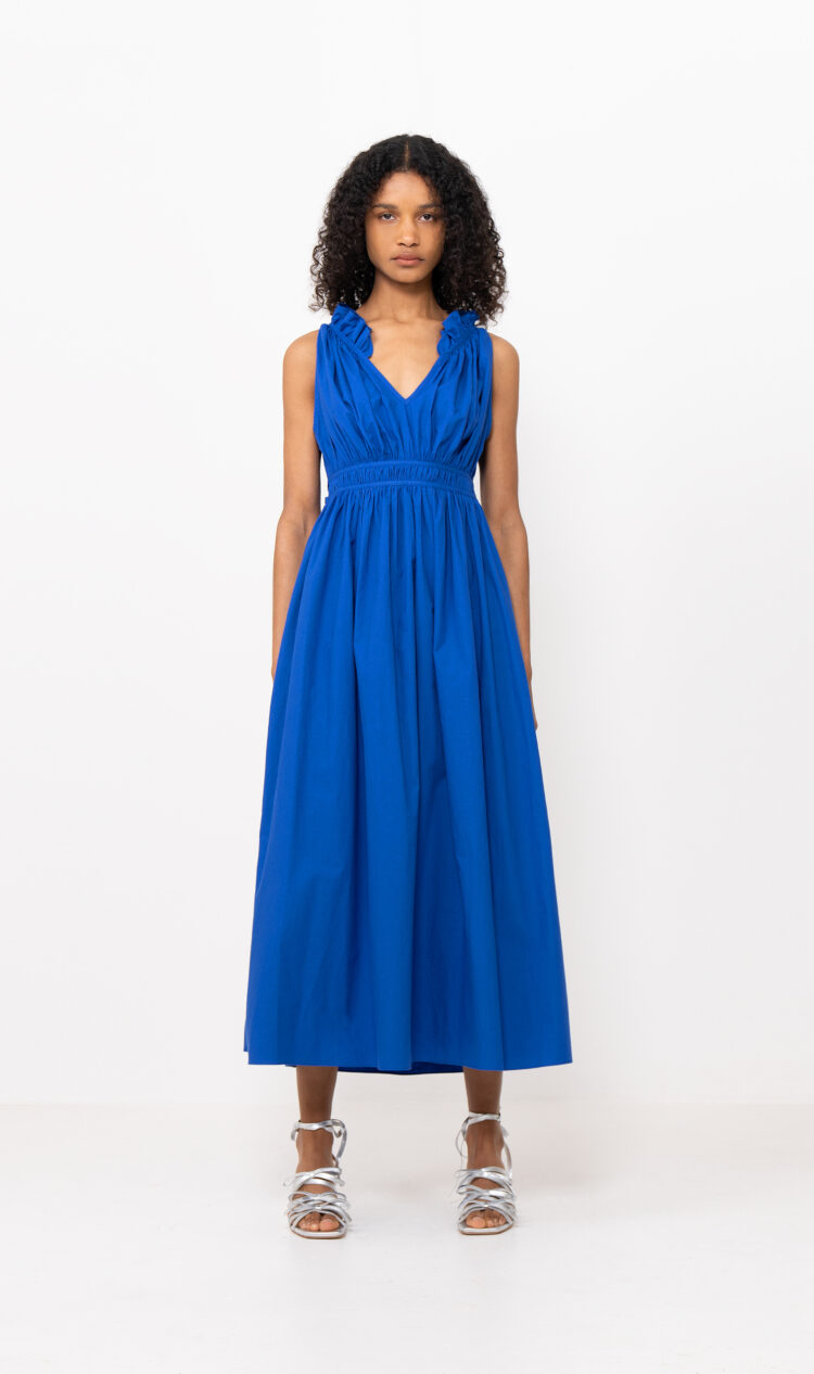 Blue gathered dress