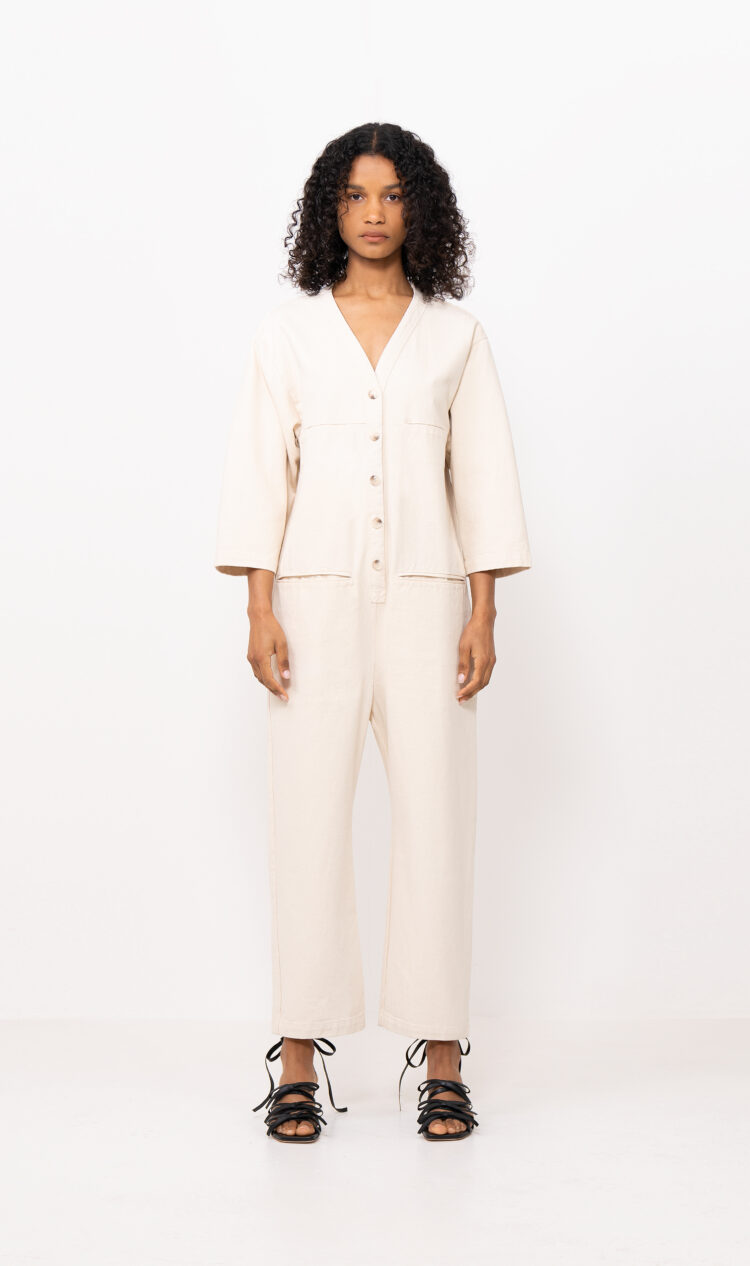 Cream utility jumpsuit