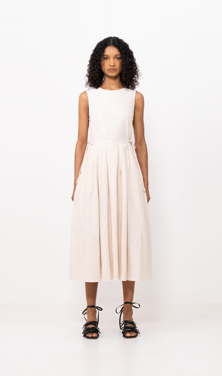 Cream linen side tie dress