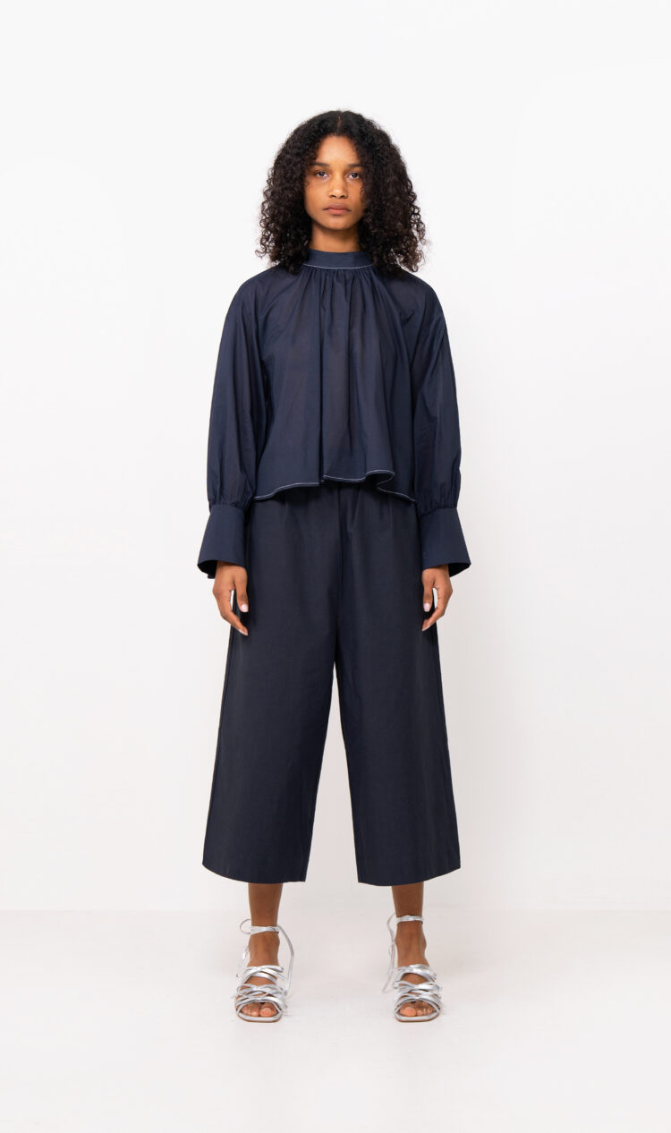 Navy lightweight volume blouse