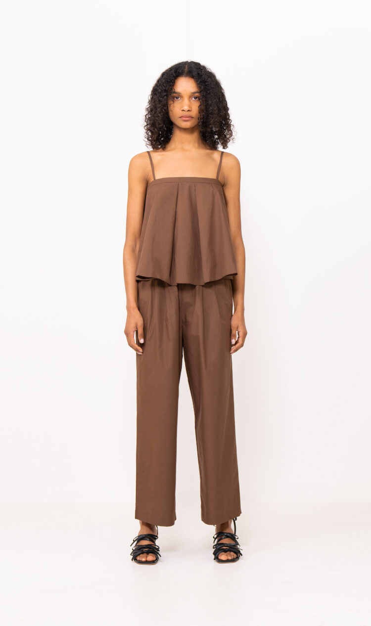 Brown pleated boxy blouse