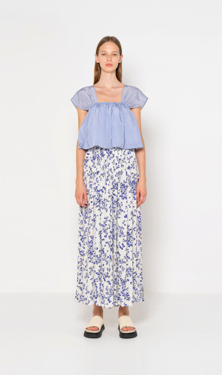 Blue-flower relaxed trousers