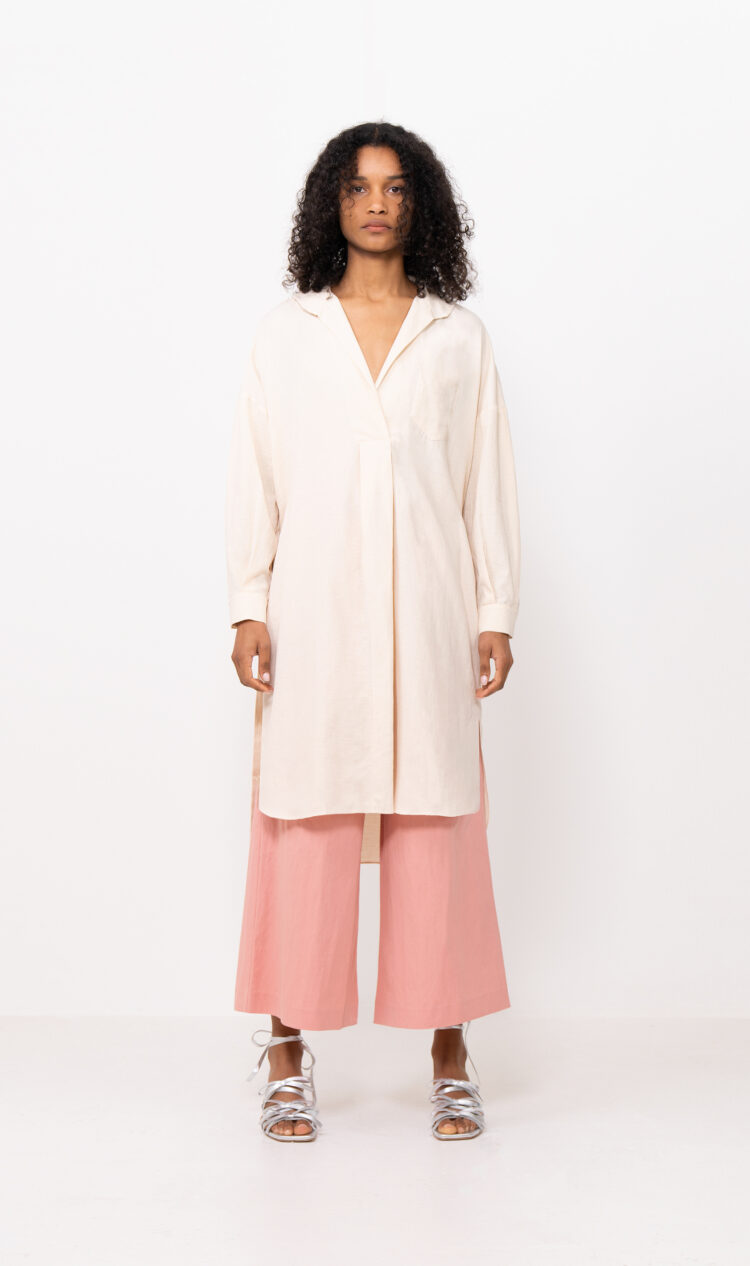Cream linen shirt dress