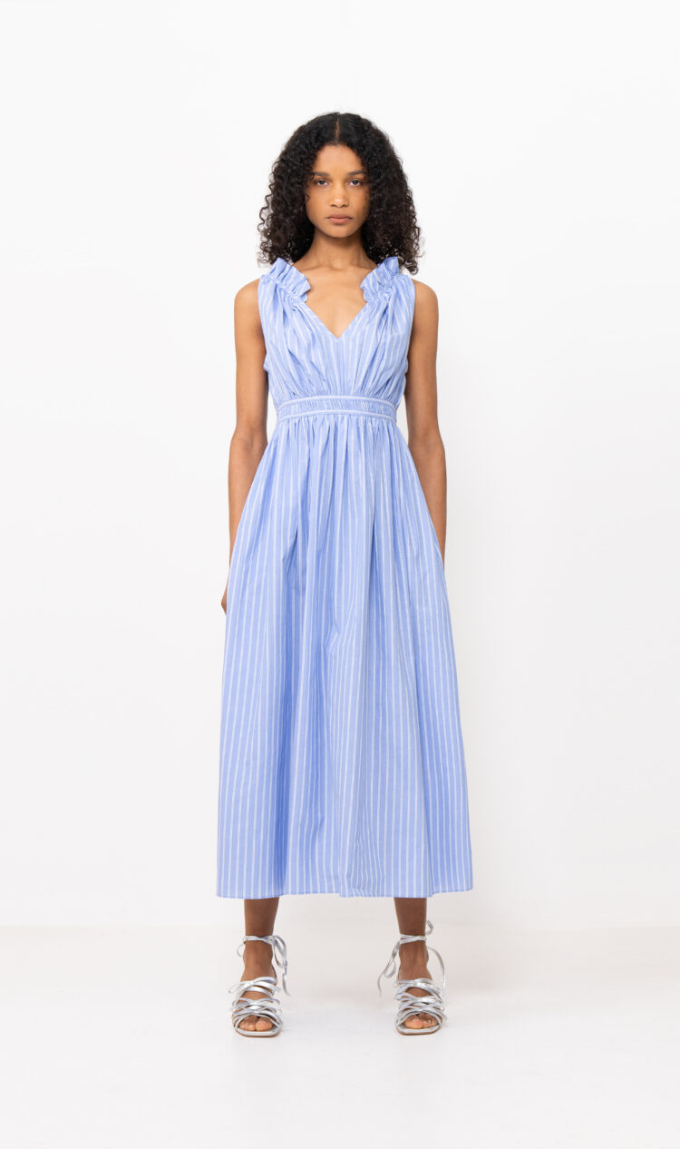 Sky-stripe gathered dress