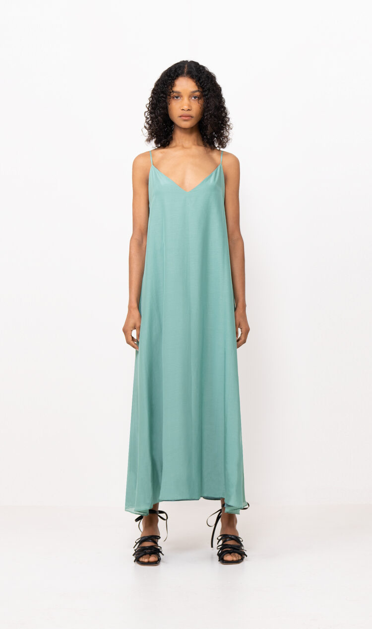 Green silk blend slip dress