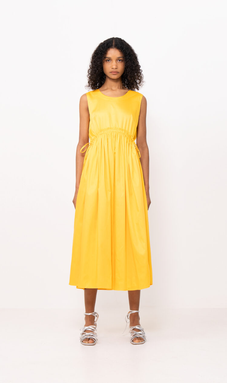 Yellow shirred waist dress