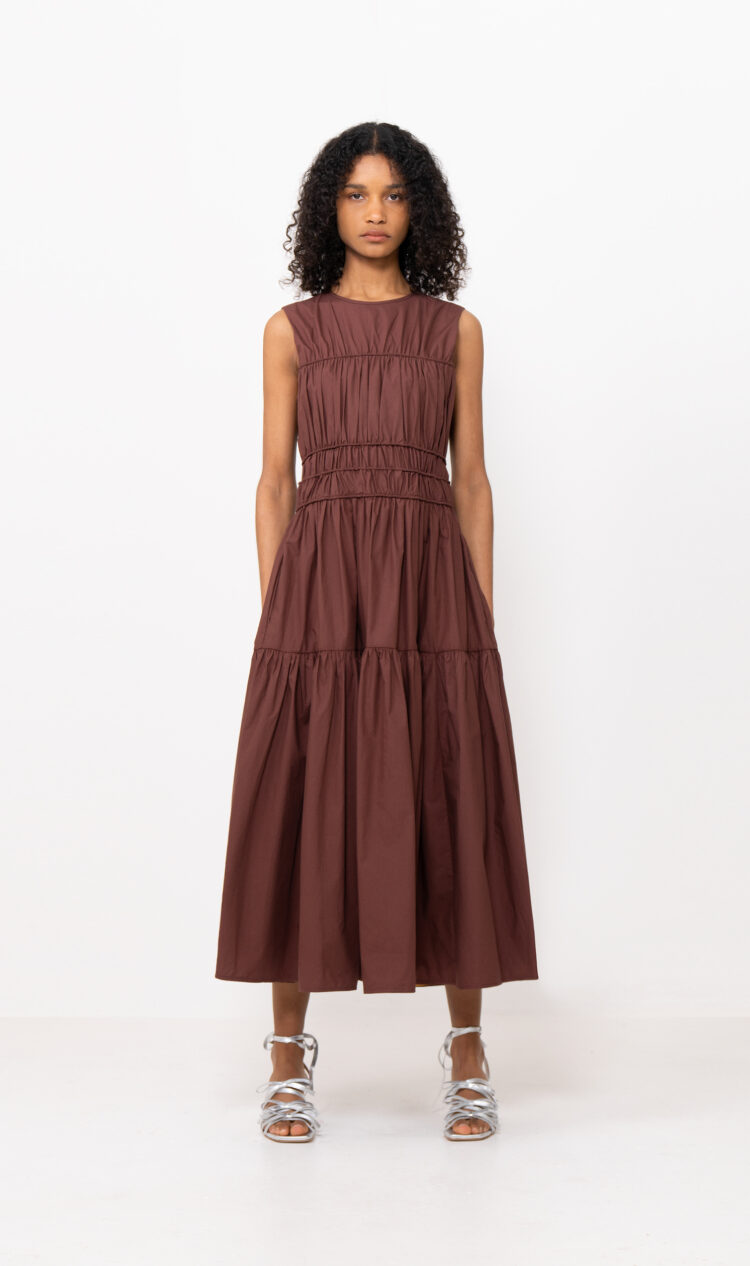Brown triple gathered dress
