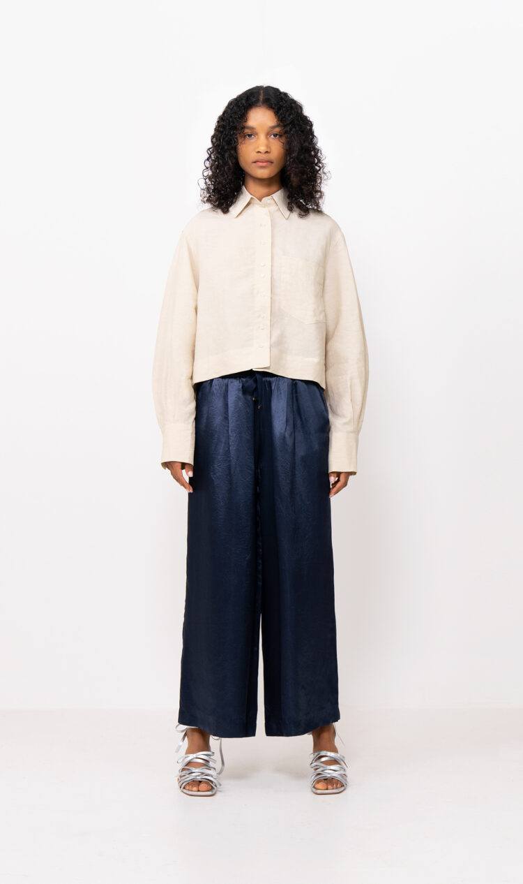 Navy satin ribbon tie culottes