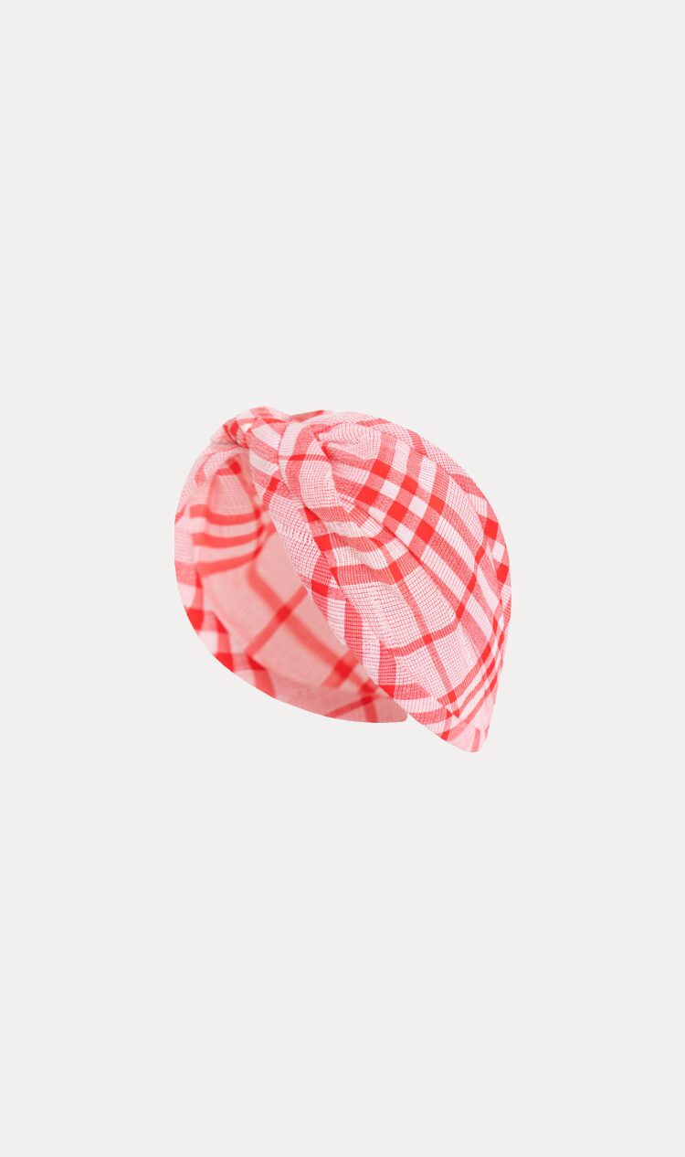 Red check headband