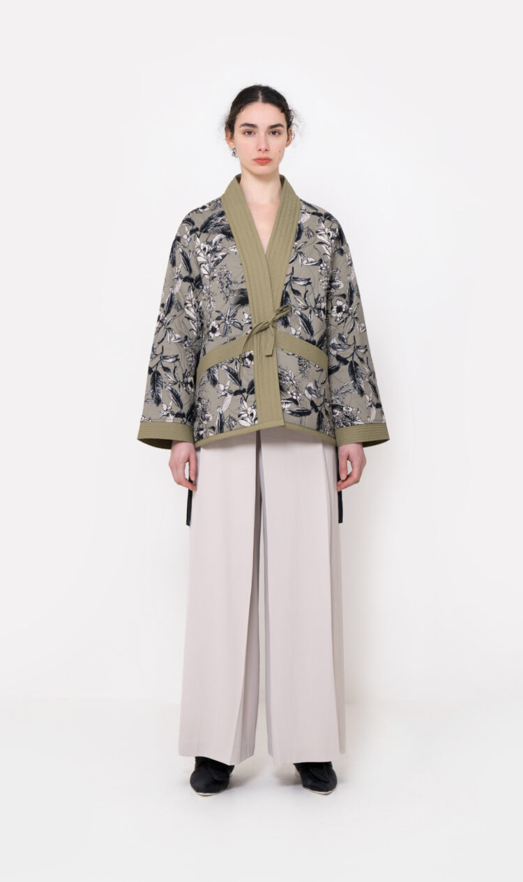 Khaki-flower quilted jacket