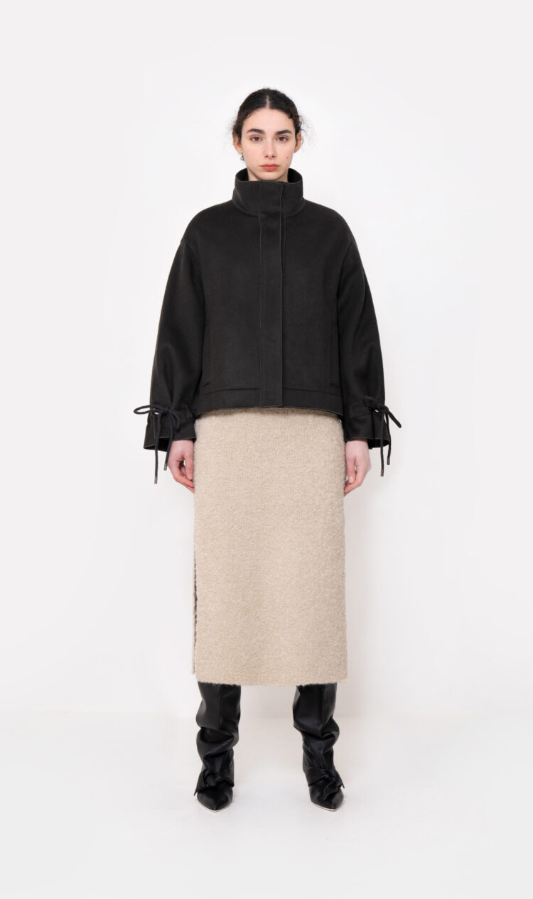 Charcoal wool tie sleeve jacket