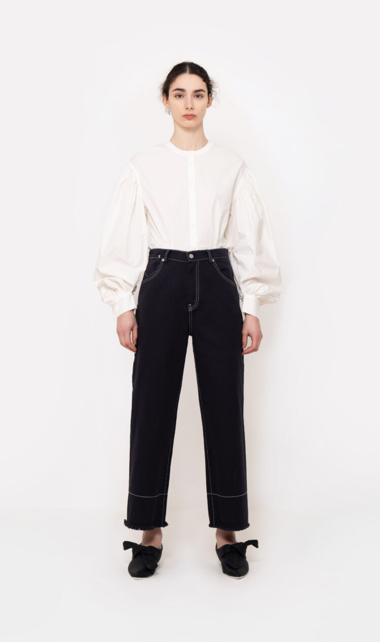 Navy raw hem jeans