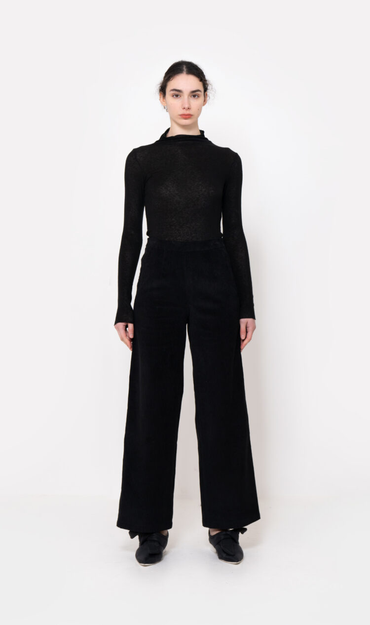 Black corduroy wide leg trousers