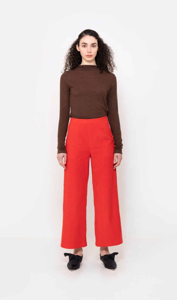 Red corduroy wide leg trousers