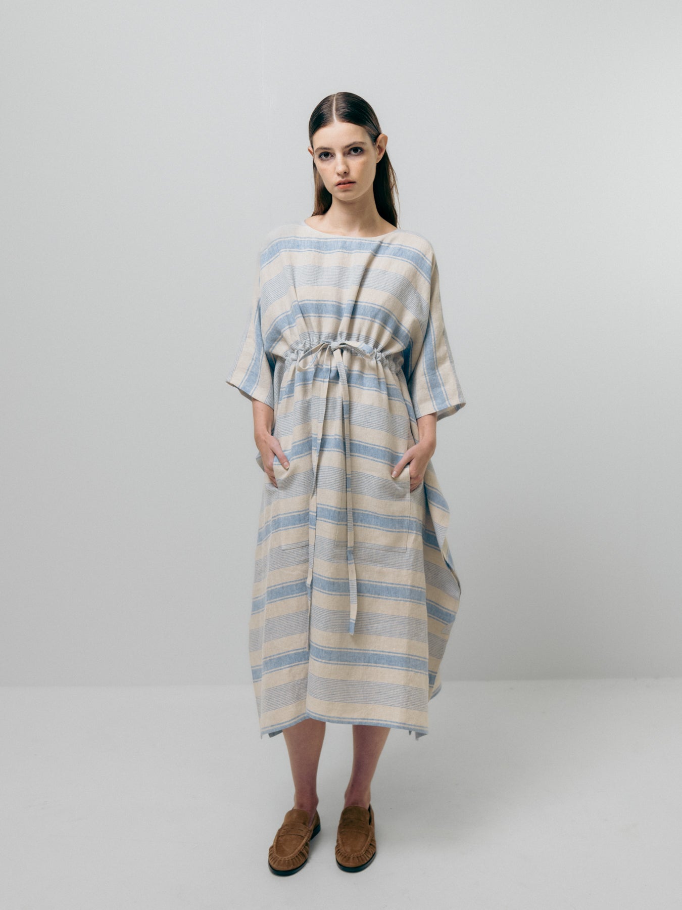 Striped relaxed tie waist dress image 0