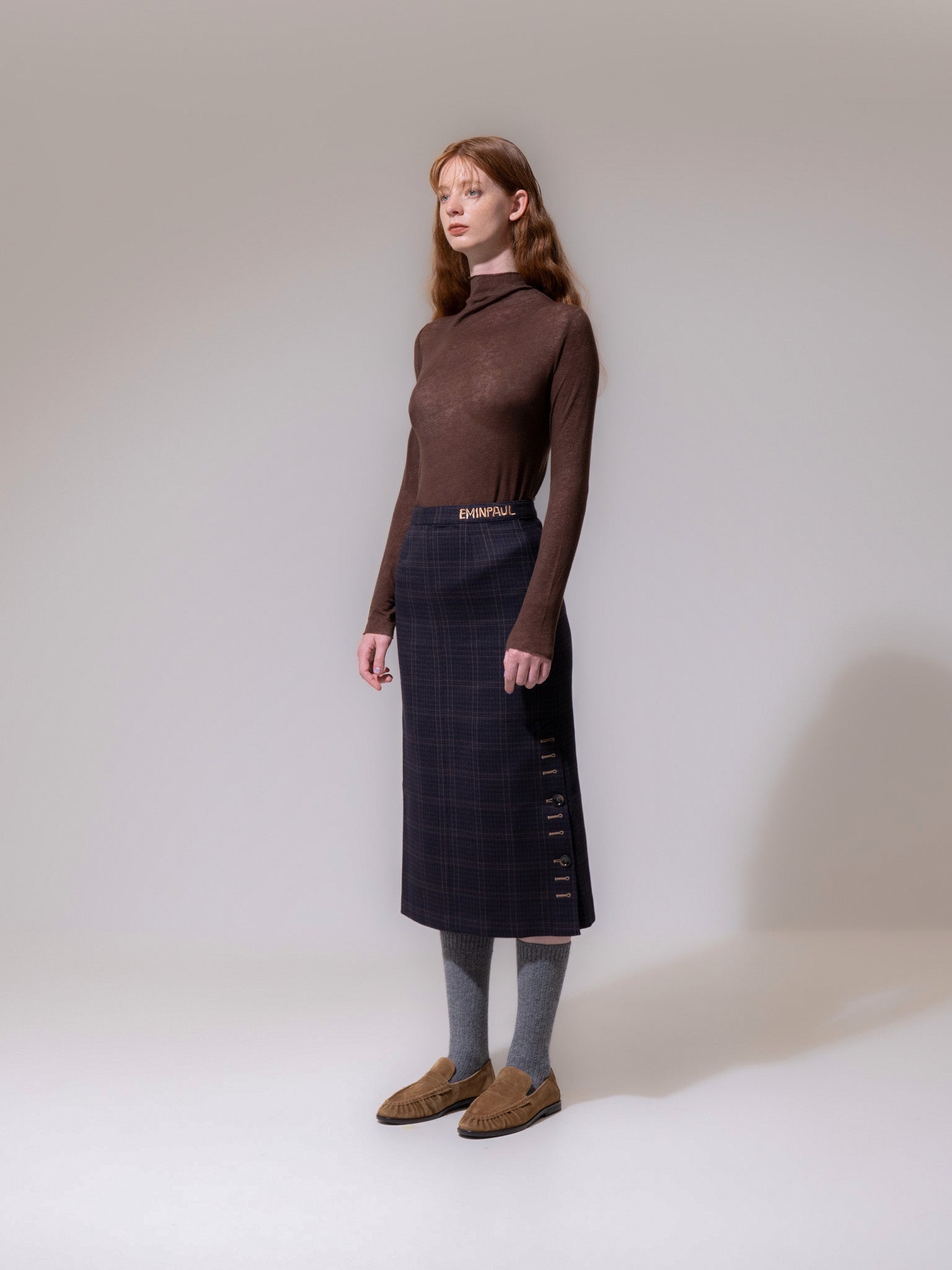 Brown Funnel Neck Long Sleeve Top