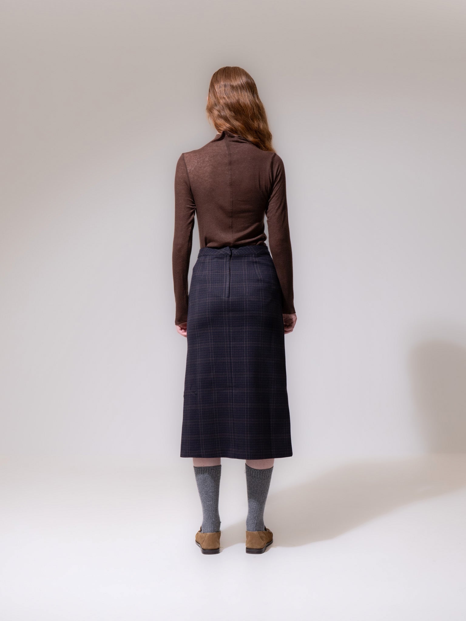 Brown Funnel Neck Long Sleeve Top