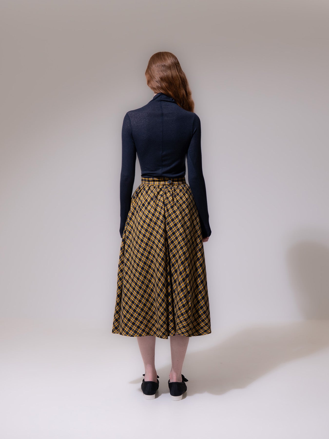 Yellow-Check A-Line Cotton Skirt