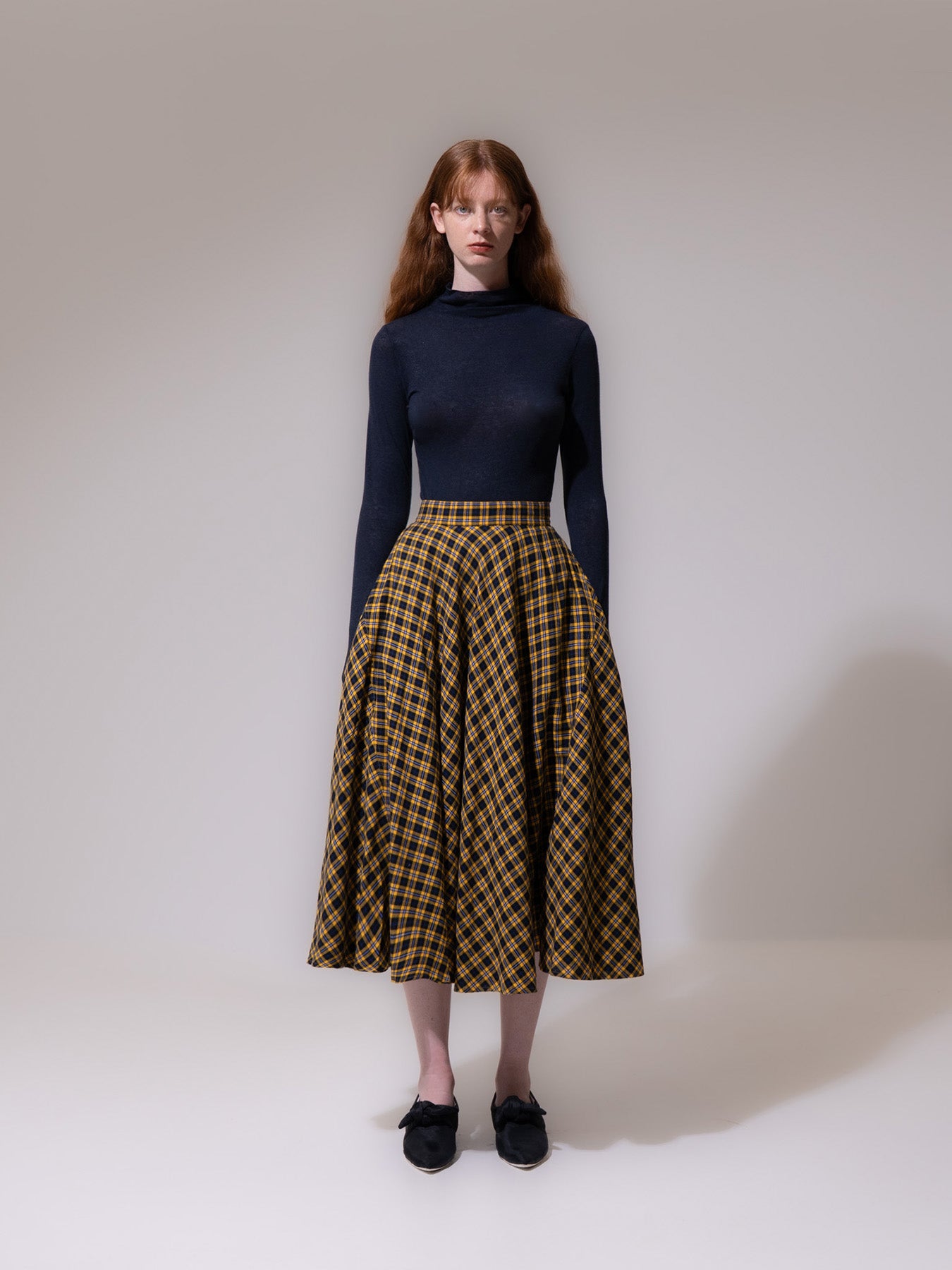 Yellow-Check A-Line Cotton Skirt