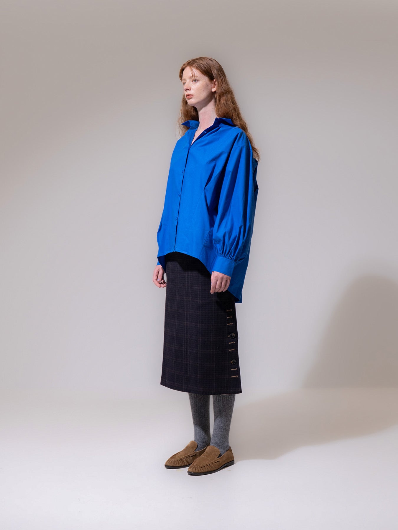 Cobalt Gather Cuff Long Sleeve Shirt