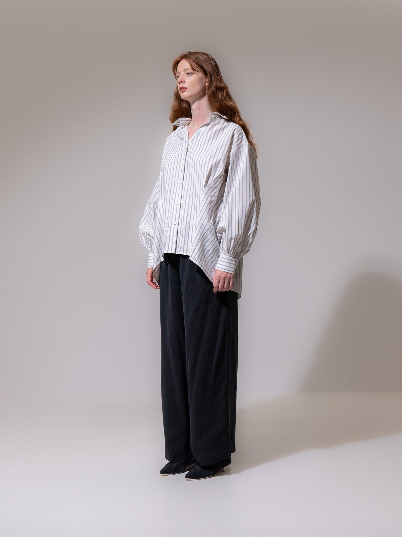Striped Gather Cuff Long Sleeve Shirt