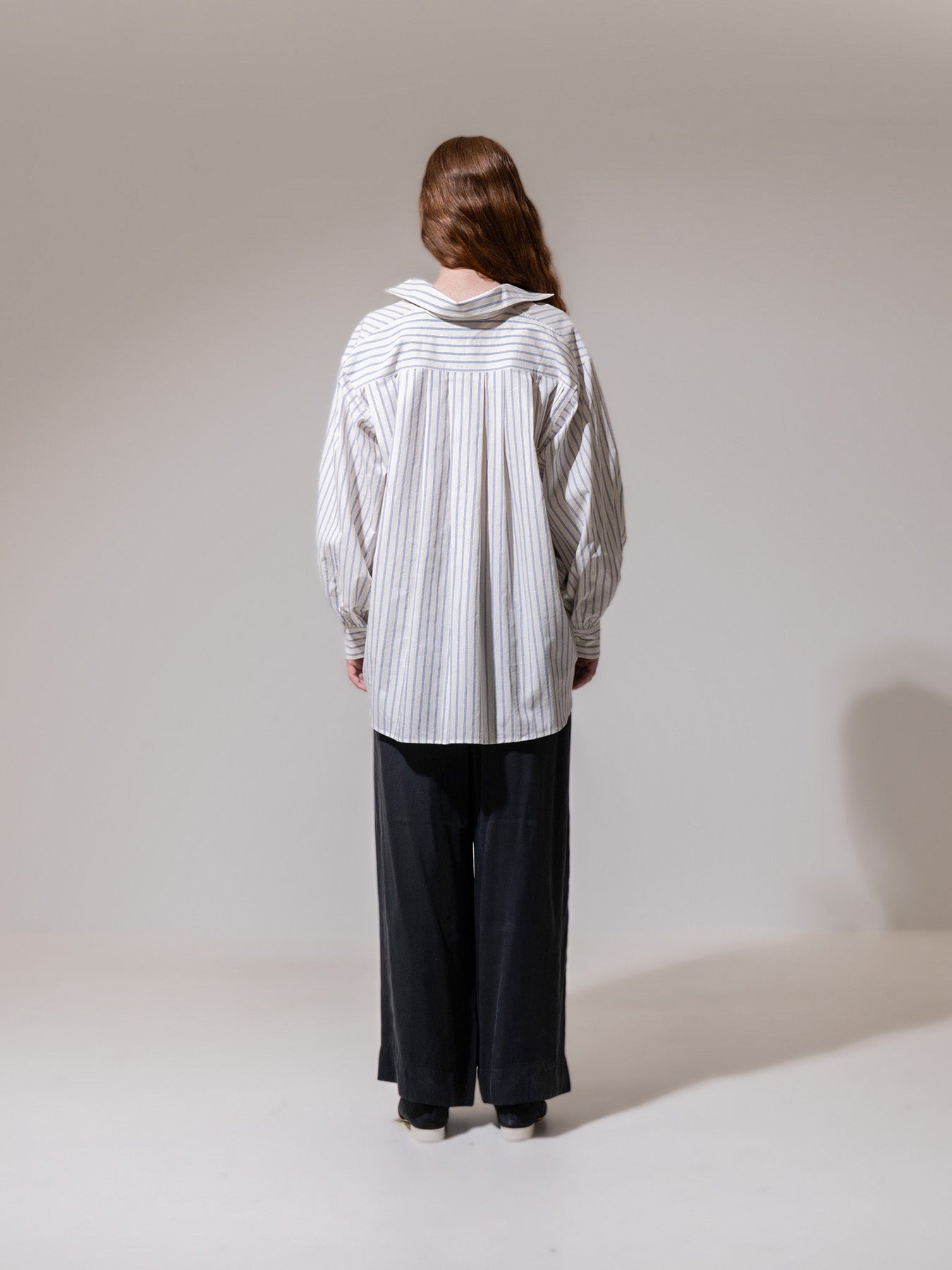 Striped Gather Cuff Long Sleeve Shirt