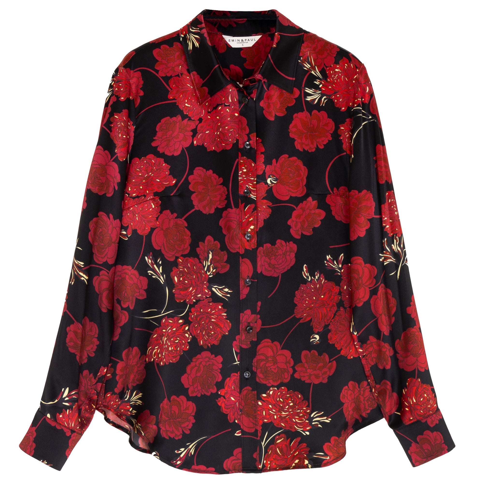 Red Floral Silk Button-Up Shirt