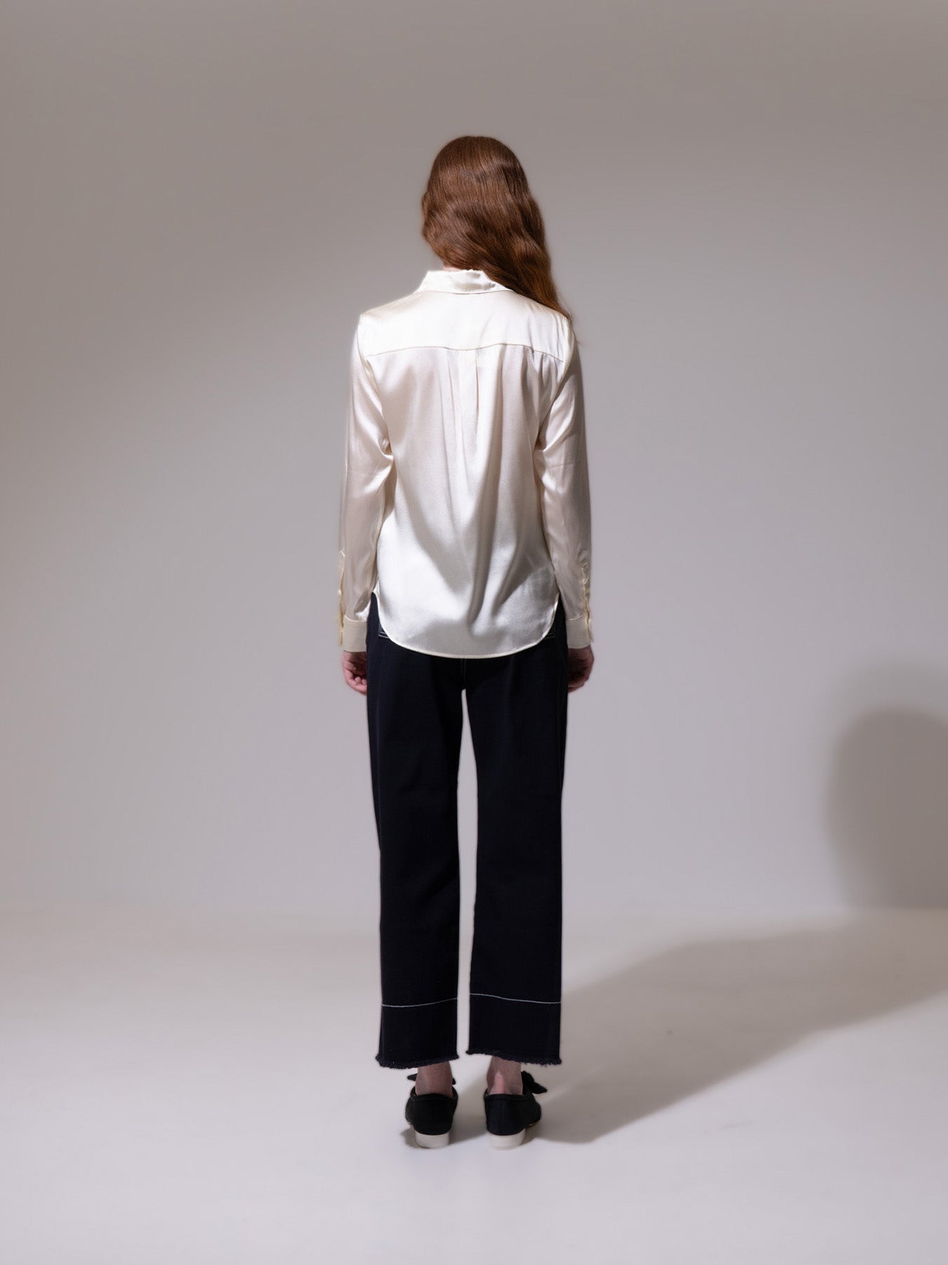 Cream Silk Button-Up Shirt