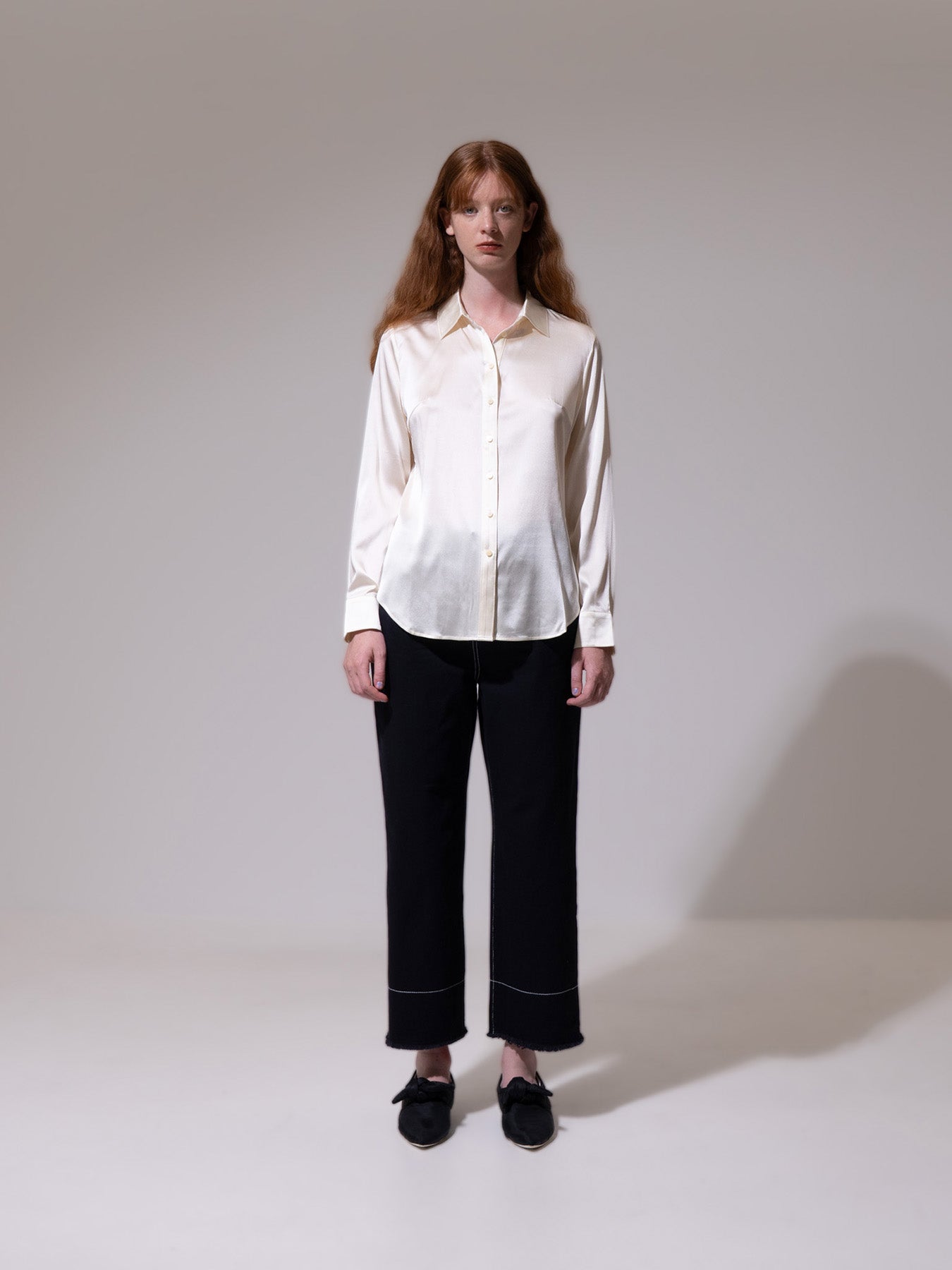 Cream Silk Button-Up Shirt