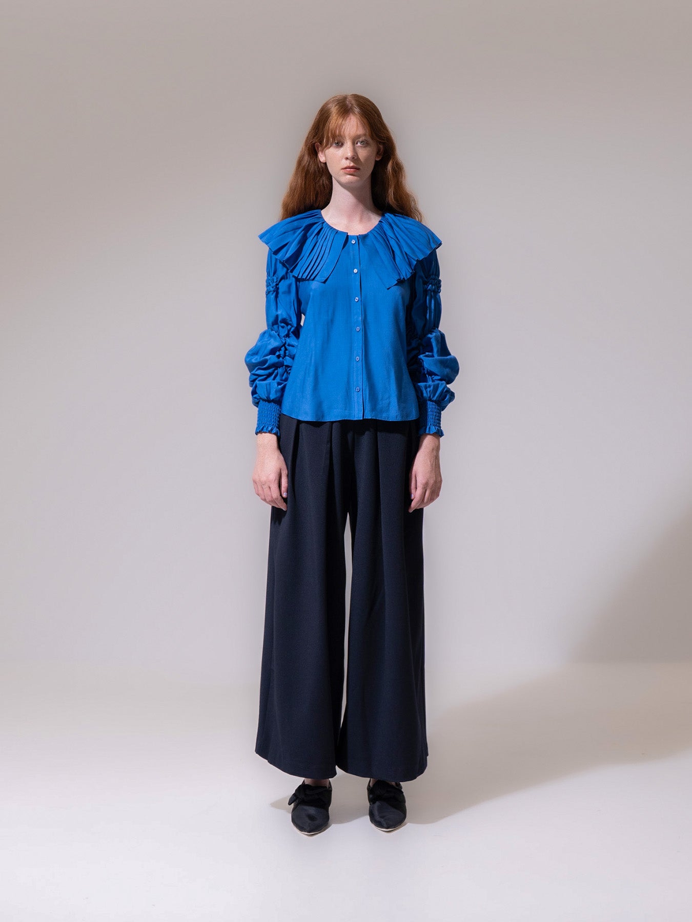 Cobalt Pleated Collar Blouse