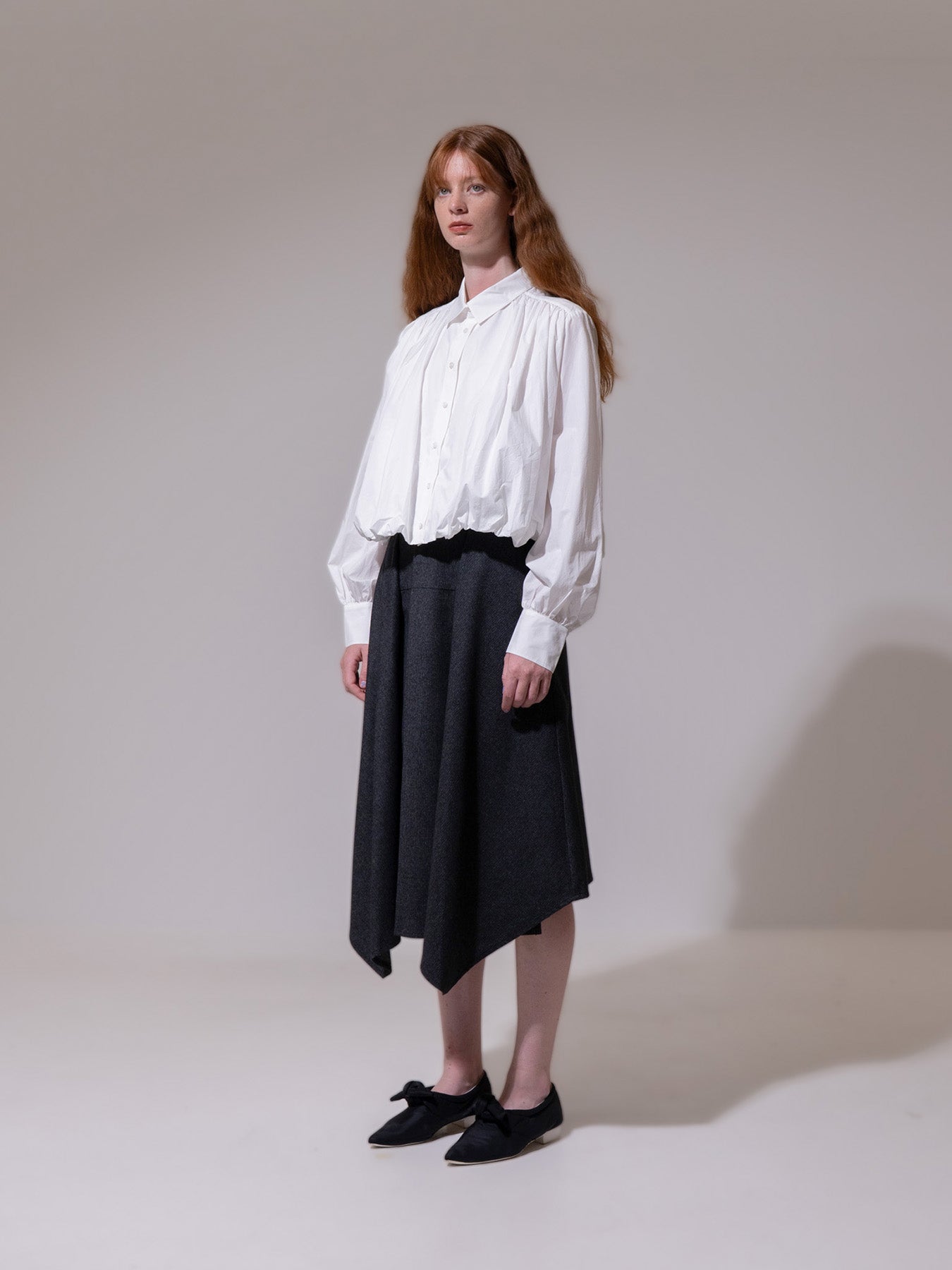 White Bubble Hem Long-Sleeve Shirt