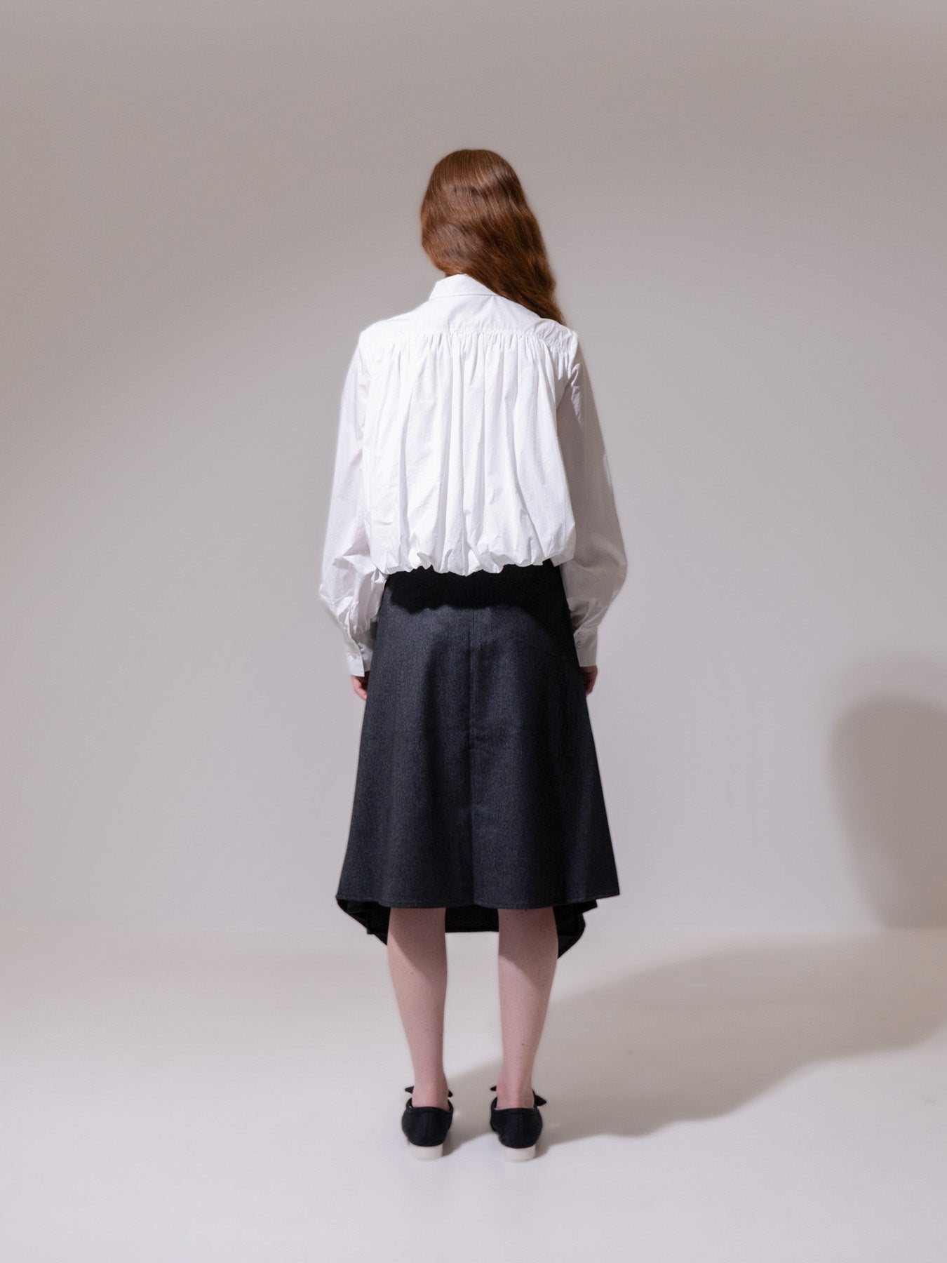 White Bubble Hem Long-Sleeve Shirt