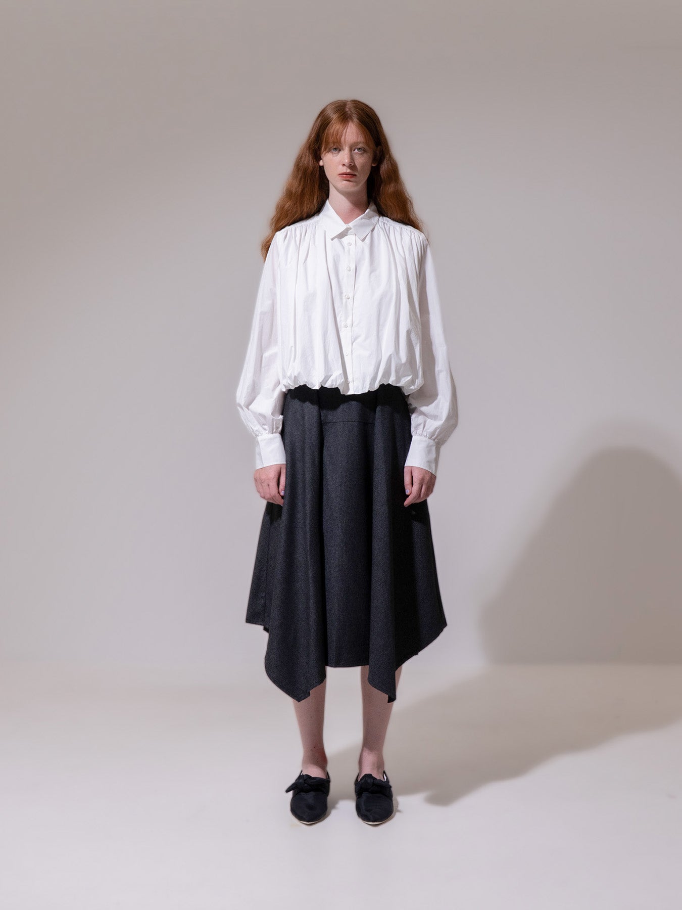 White Bubble Hem Long-Sleeve Shirt