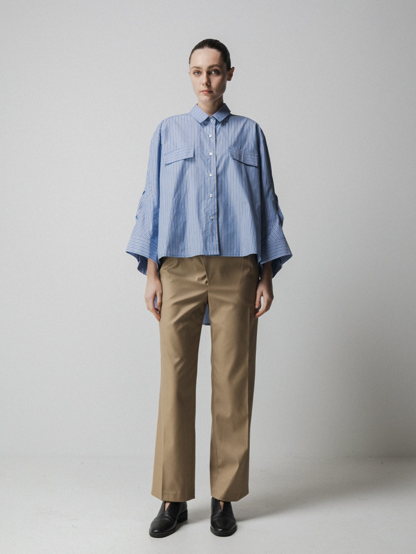 Striped Pintuck Sleeve Shirt
