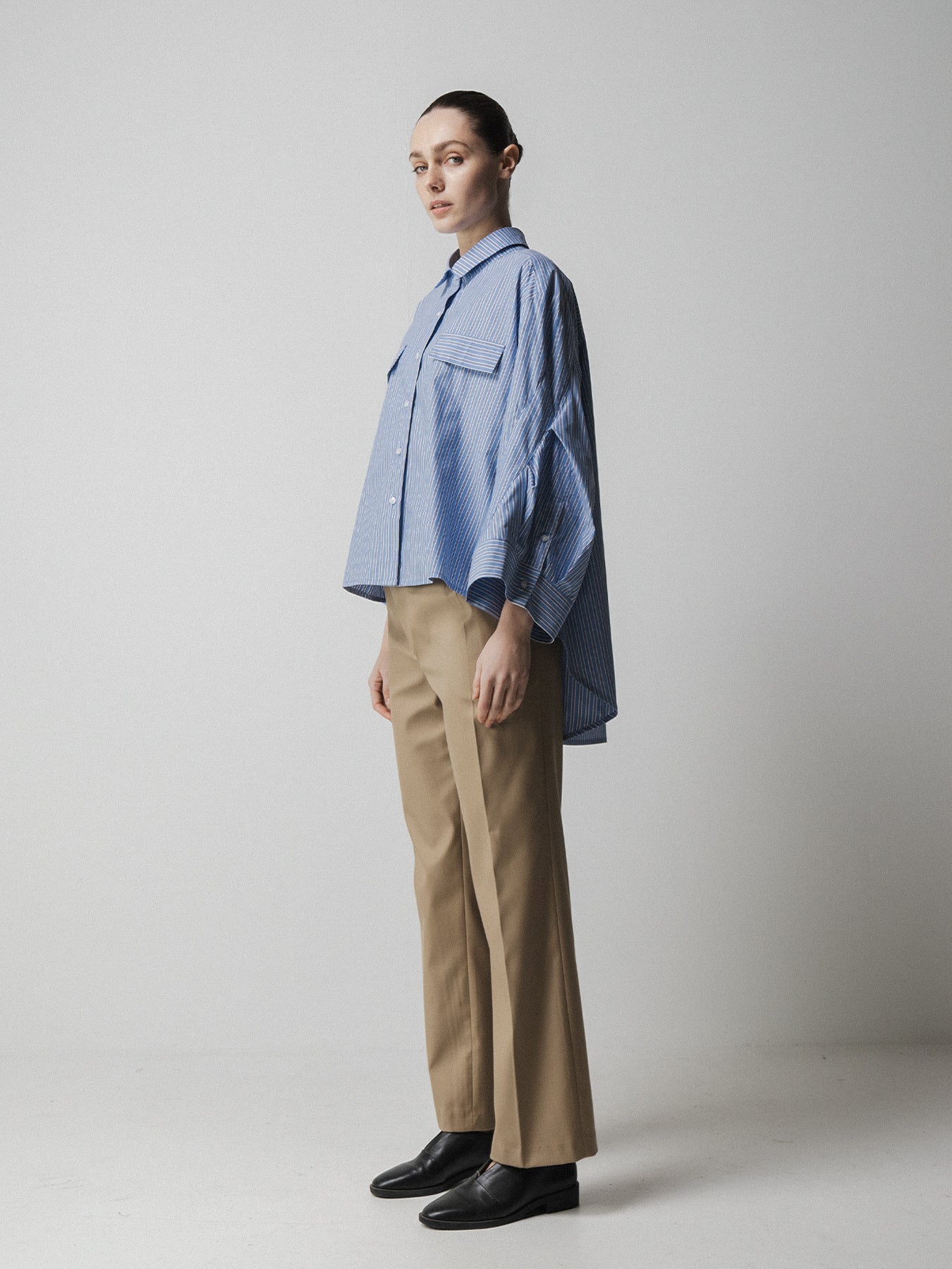 Striped Pintuck Sleeve Shirt