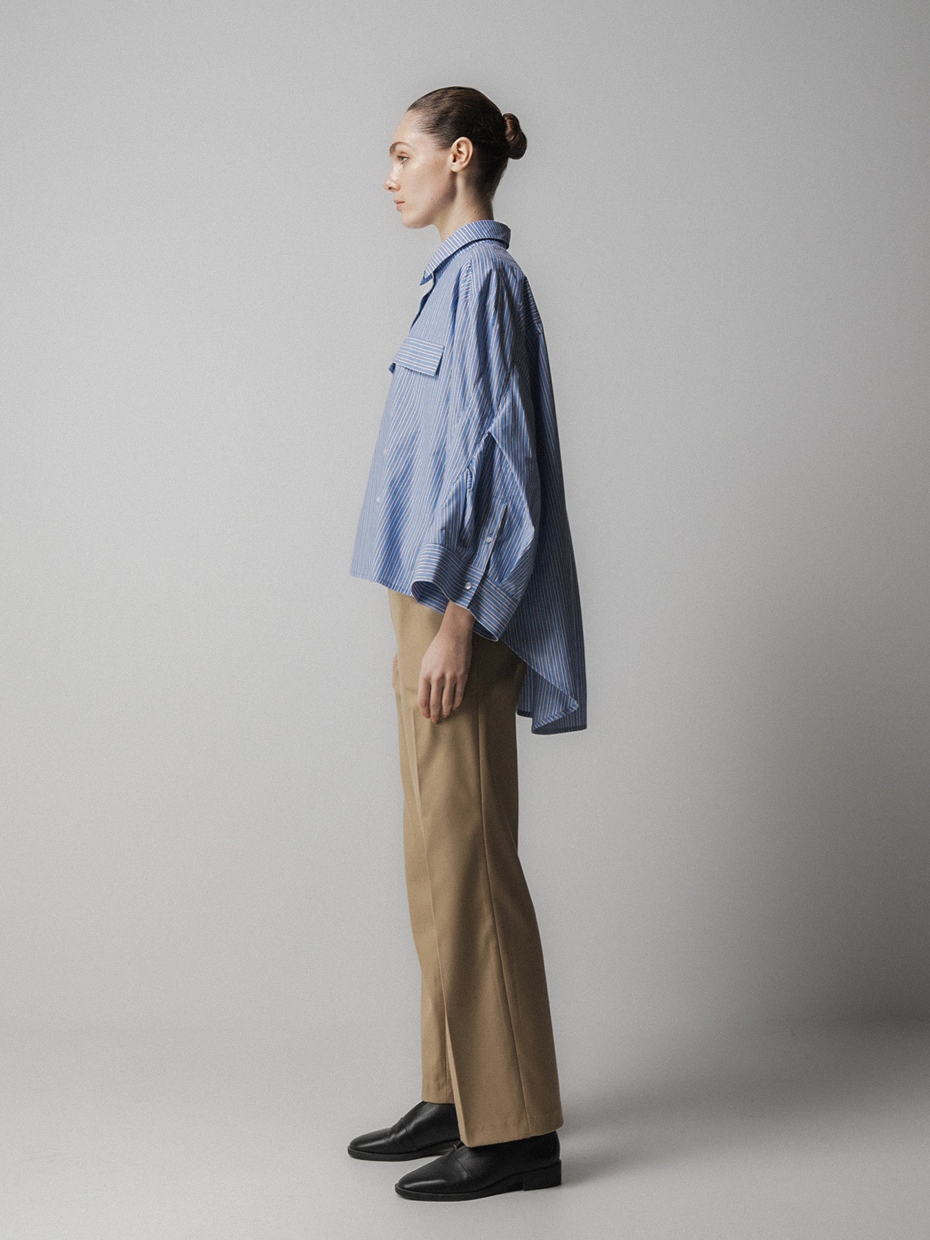 Striped Pintuck Sleeve Shirt