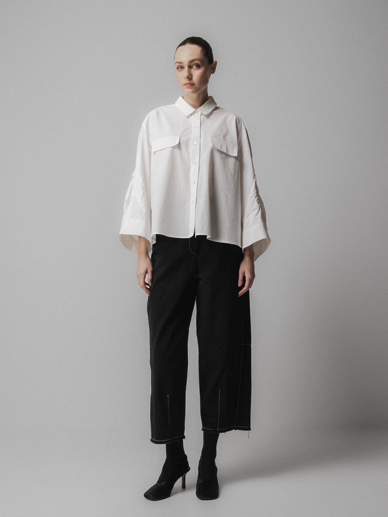 White Pintuck Sleeve Shirt