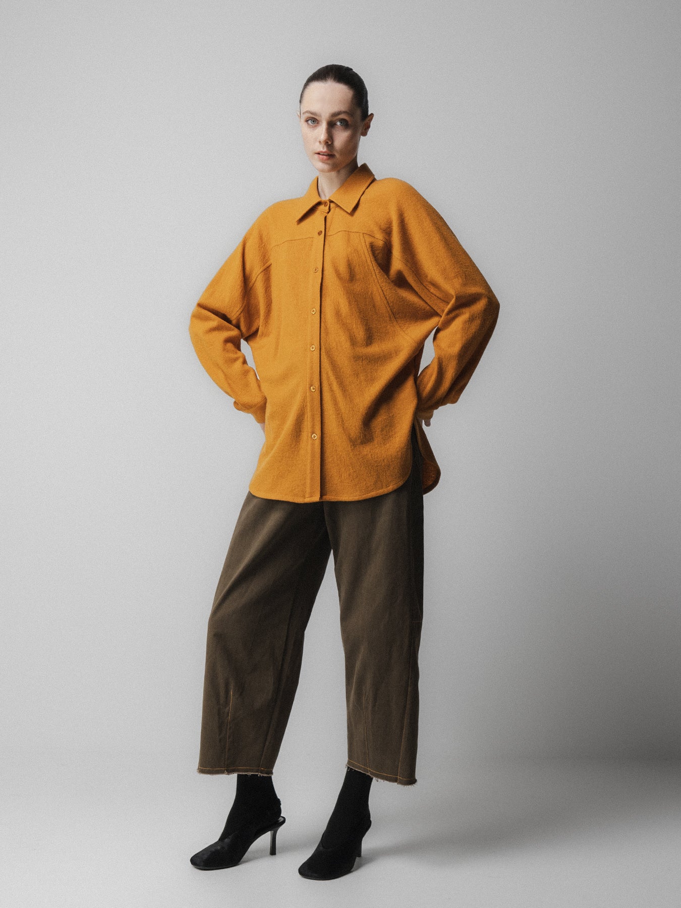 Mustard Curved Sleeve Wool Blouse