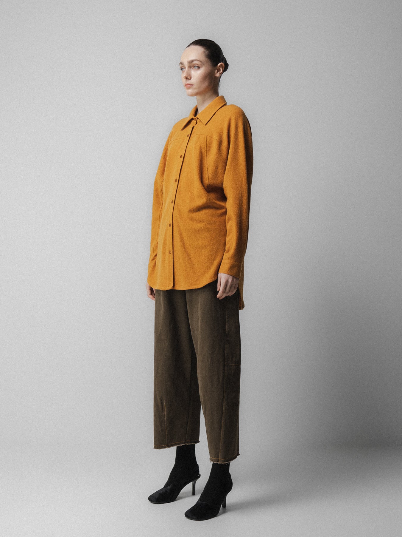 Mustard Curved Sleeve Wool Blouse