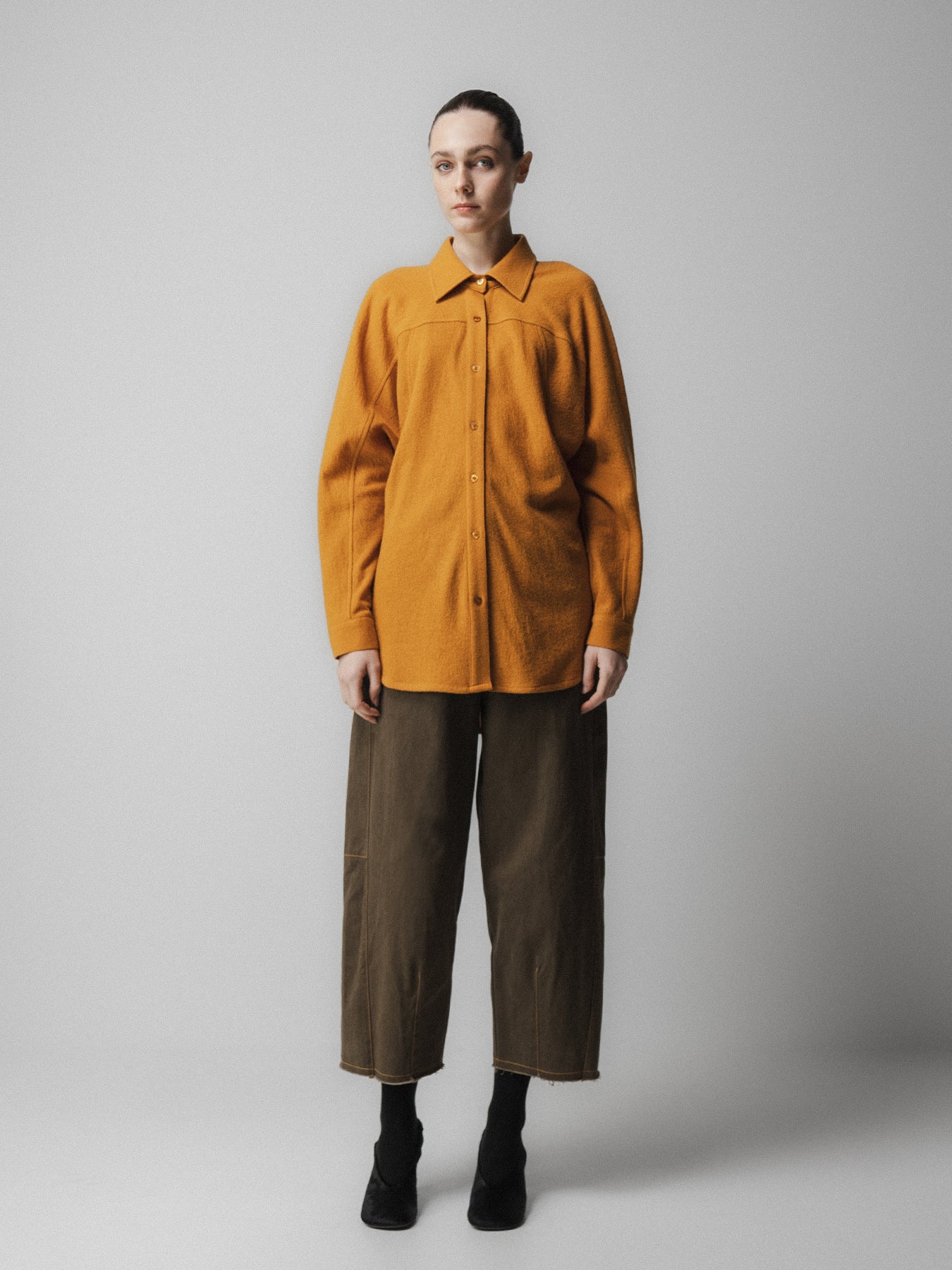 Mustard Curved Sleeve Wool Blouse